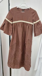 Sukienka dziewczęca z lnu, czekolada, rozmiar 128