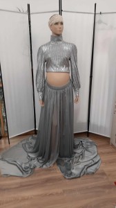 Top, spódnica i ciemne wysokie majtki, kolor Srebrny, rozmiar Uniwersalny